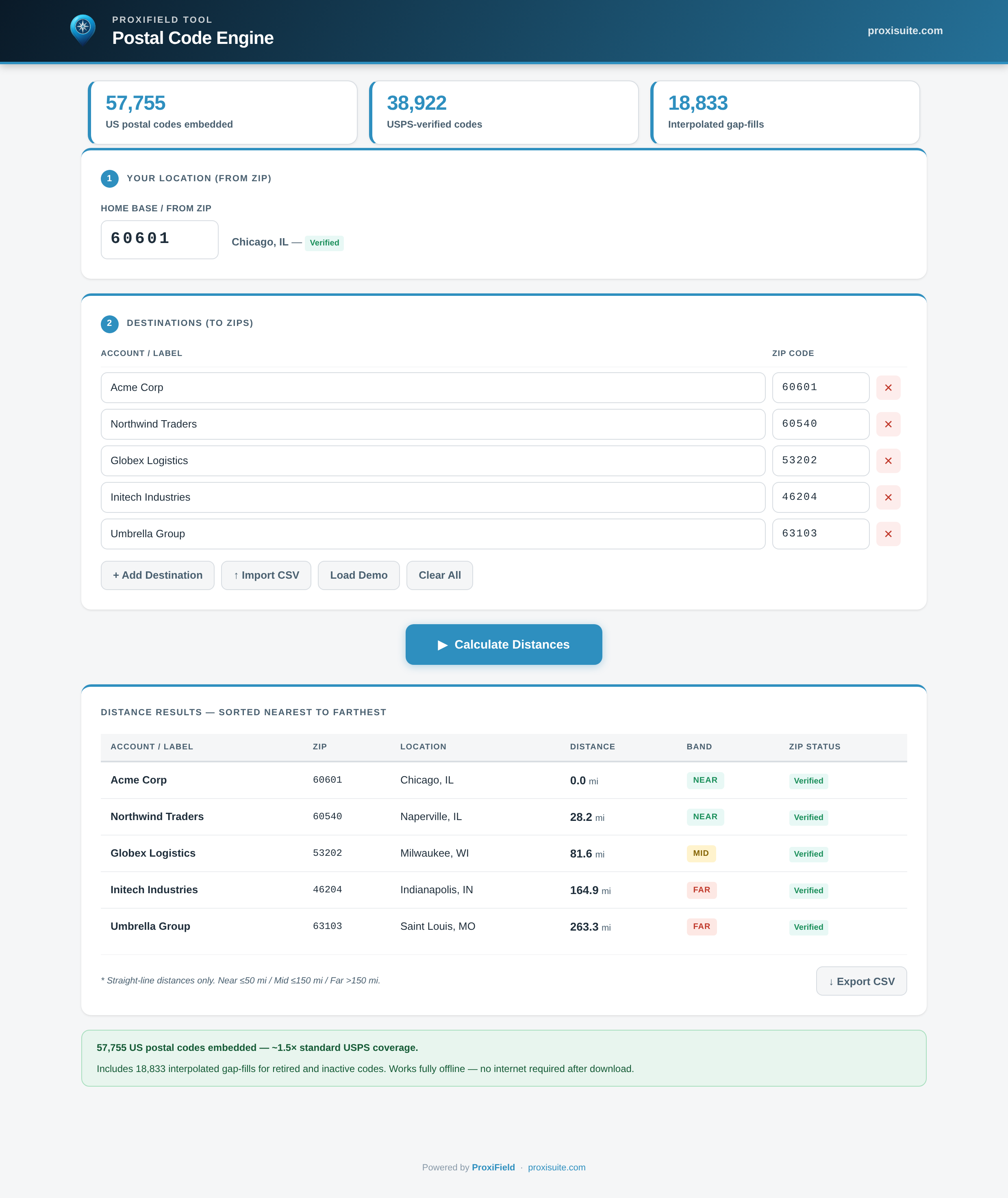 Postal Code Distance Engine full view