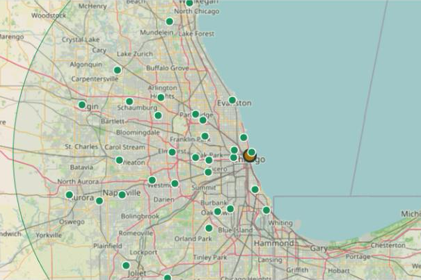 Your account list on the ProxiField map around home base 60601